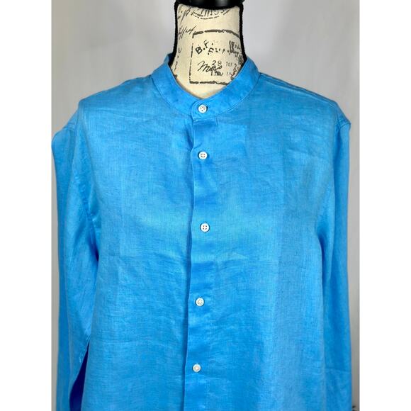 Piombo Pure Linen Long Sleeve Shirt with Mandarin Collar L - Picture 4 of 10